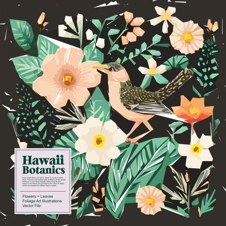 Vector illustration with hand drawn wild flowers and birds. Floral background.のイラスト素材
