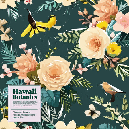 Vector illustration with hand drawn wild flowers and birds. Floral background.のイラスト素材