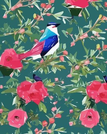 Floral background with flowers, birds and leaves. Vector illustration.のイラスト素材