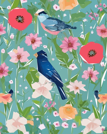 Floral background with flowers, birds and leaves. Vector illustration.のイラスト素材