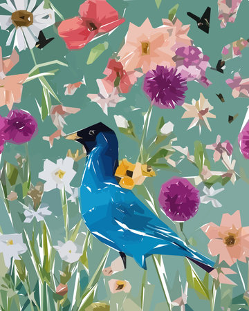 Floral background with flowers, birds and leaves. Vector illustration.のイラスト素材