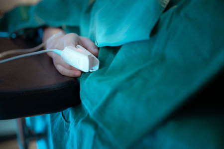 Woman lying in wait for surgery, a doctor preparing for surgery.の写真素材