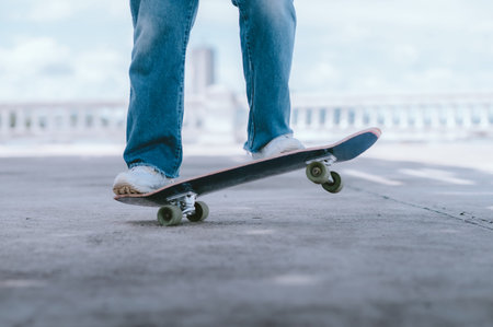Skateboarder skateboarding on city