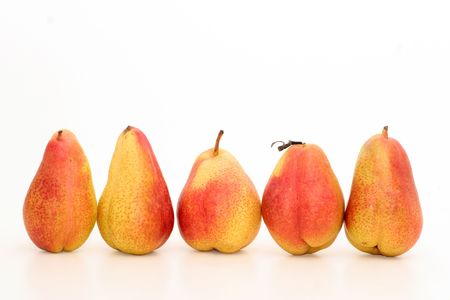 Five pears in a rowの写真素材