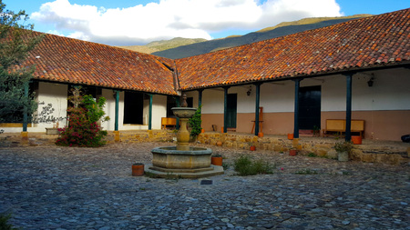 fountain in ancient cloisterの写真素材