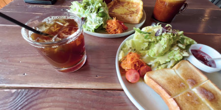 Elegant lunch time at the cafeの写真素材