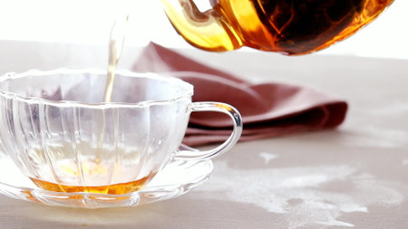 Scenery of putting tea in the morningの写真素材