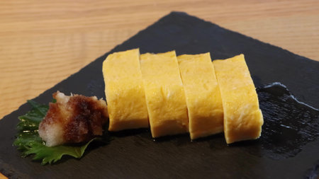 Japanese style thick fried tamagoyakiの写真素材