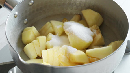 Fresh red apples in cookingの写真素材
