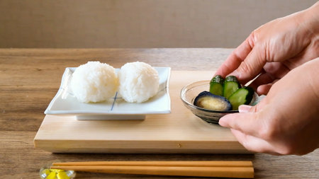 Japanese rice dish rice ballの写真素材
