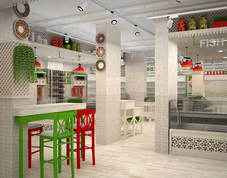 3d visualization of food store. The interior in provence styleの写真素材