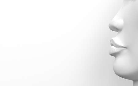 White colorless female face with white skin in profile on a white background. 3D render.の写真素材