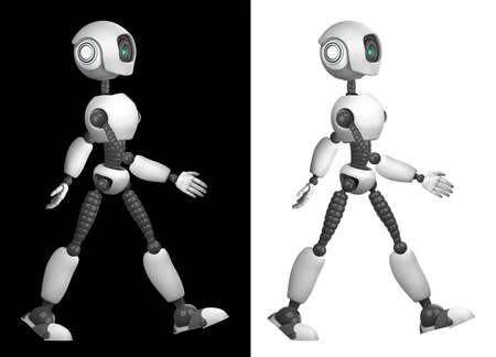 A humanoid walking robot isolated on black and whiteの写真素材