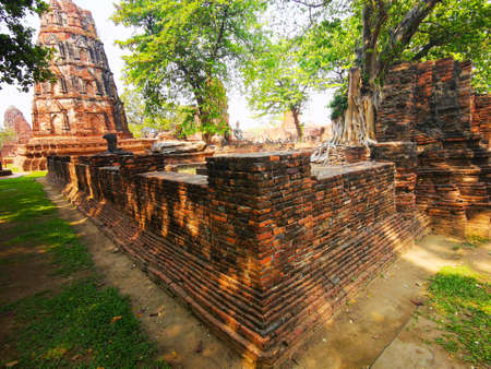 Corner of huge ancient temple in the city of Ayutthayaの写真素材