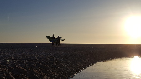 Sunset with the surfersの写真素材