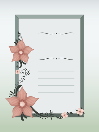 Frame with decent green and pink flower illustrations.のイラスト素材
