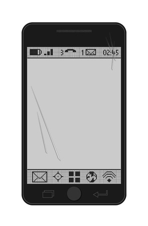 Smartphone with retro pixel screen and some scratches.のイラスト素材