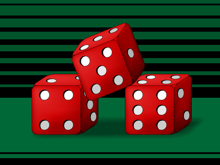 Three play dice on green playing screen.のイラスト素材