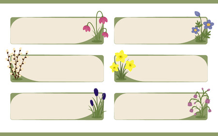 Set of six banners with gentle spring flower decoration.のイラスト素材