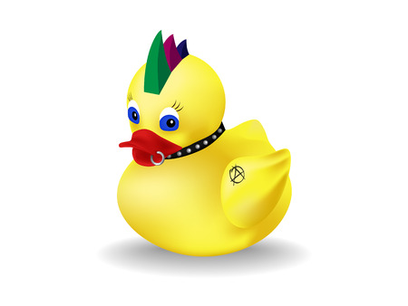 Funny rubber toy duck with punk rock accessories.のイラスト素材