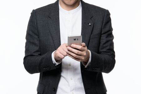 businessman arm. hand. finger white backgroundの写真素材