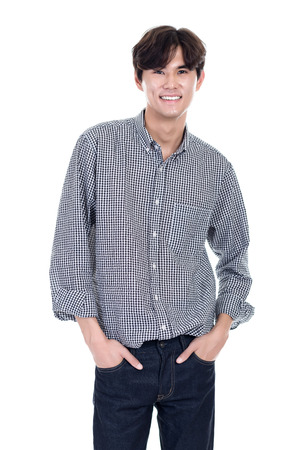 Studio portrait of a happy and handsome asian manの写真素材
