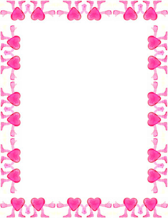 Blank page framed with pink heart figurines.の写真素材