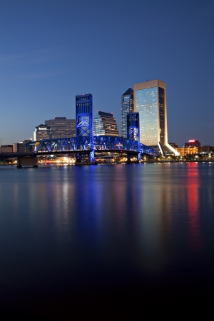 Beautiful Jacksonville, Florida skyline with reflections in St  Johnの写真素材