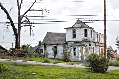 Residence a week after being struck by a tornado の写真素材