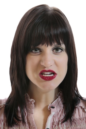 Beautiful angry young woman in front of white backgroundの写真素材