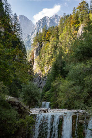 Martuljek river with small waterfalls, Gozd Martuljek, Sloveniaの写真素材