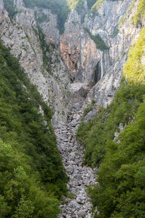 Boka Slap waterfall at end of Boka valley, Sloveniaの写真素材