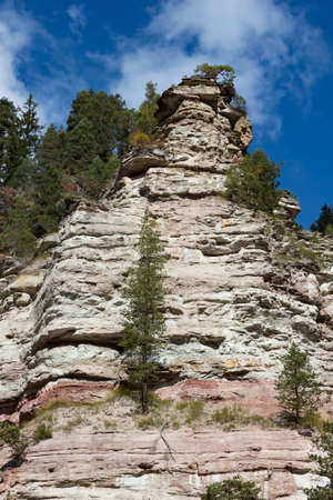 Rock tower in the Bletterbach gorge near Aldein, South Tyrol, Italyの写真素材
