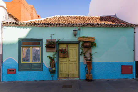 Blue and turquoise house in old town of Puerto de la Cruz, Tenerife, Spainの写真素材