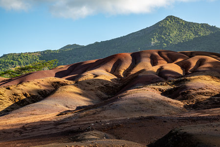 The seven Coloured Earths, a geological formation in the Chamarel plain, Mauritiusの写真素材