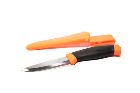 Orange Heavy Duty Stainless Knife isolated on whiteの写真素材