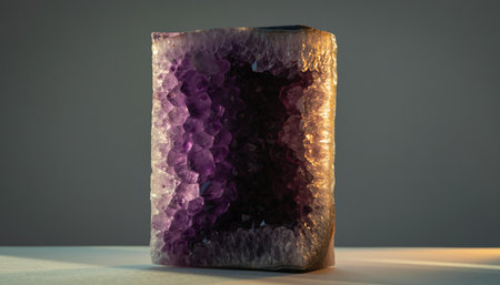 Aromatherapy lamp with purple crystals on a gray background.の素材