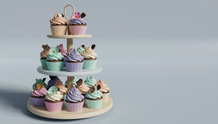 Cupcakes on a stand on a gray background. 3d renderingの素材