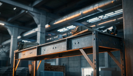 Production line of the plant. Modern equipment for the manufacture of furniture. Industrial backgroundの素材