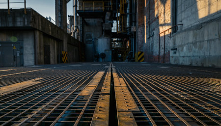 Industrial background. Industrial landscape. Steel grid in industrial factory.の素材