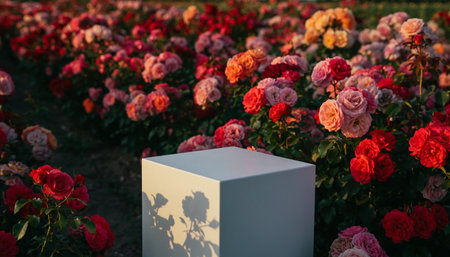 Beautiful colorful roses in the garden at sunset time. Nature backgroundの素材