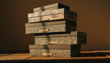 Vintage photo of a stack of old books on a wooden tableの素材