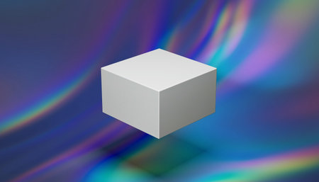 3d rendering of a white cube on a multicolored backgroundの素材