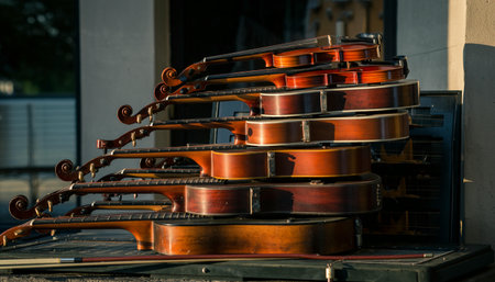 violins on the street in the city, note shallow depth of fieldの素材