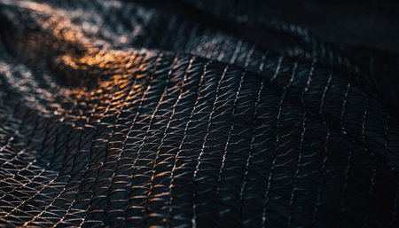 Close-up of a dark fabric texture with an orange accentの素材