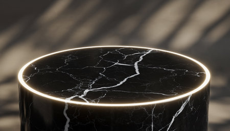 Modern black marble side table illuminated with LED lightの素材