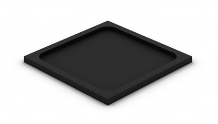 A black square tray with a raised edge on a white background, ideal for serving or displaying items.の素材