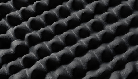 Close-up of black acoustic foam panel texture with honeycomb patternの素材