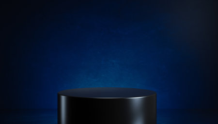 A black cylindrical object on a dark blue background with subtle gradientの素材