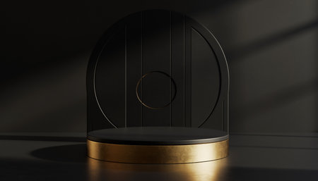 Elegant glass dome with golden base on dark surfaceの素材